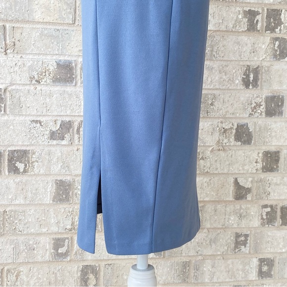 Express Blue Stretch Crepe Belted Cap Sleeve Dress - Picture 8 of 14
